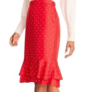 NWT Ann Taylor DOT DOUBLE FLOUNCE SKIRT IN CANDY RED